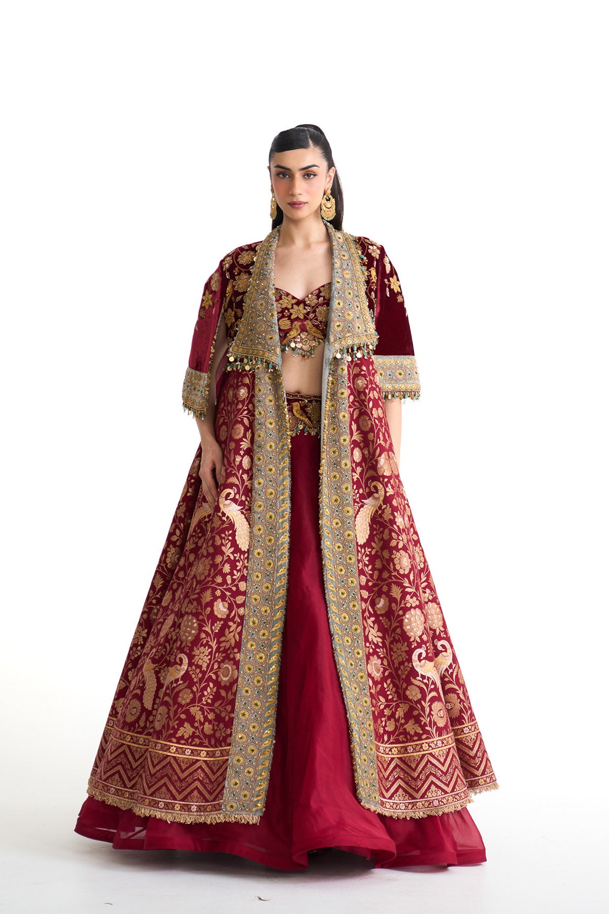 Golden story banarsi long jacket set