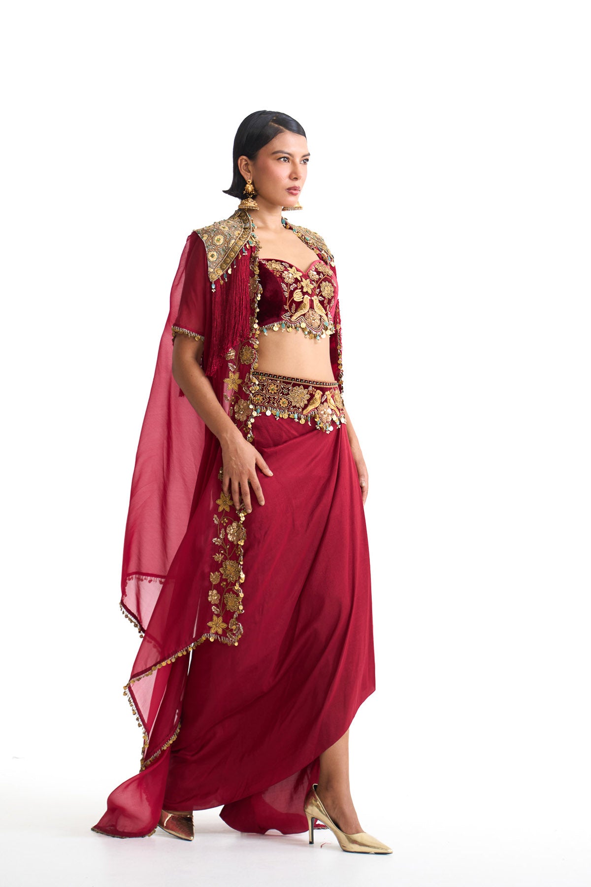 Golden story cape & drape skirt set