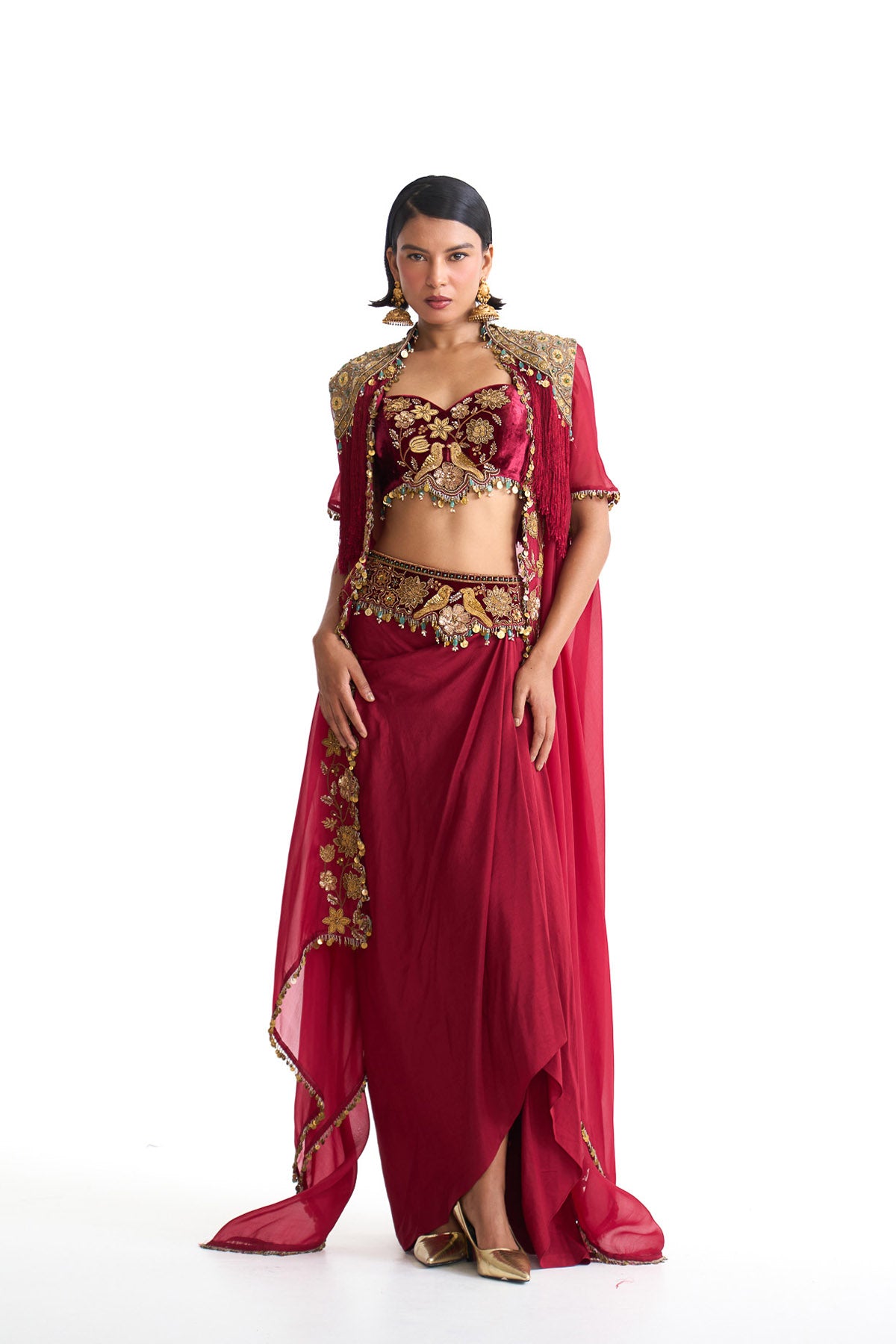 Golden story cape & drape skirt set