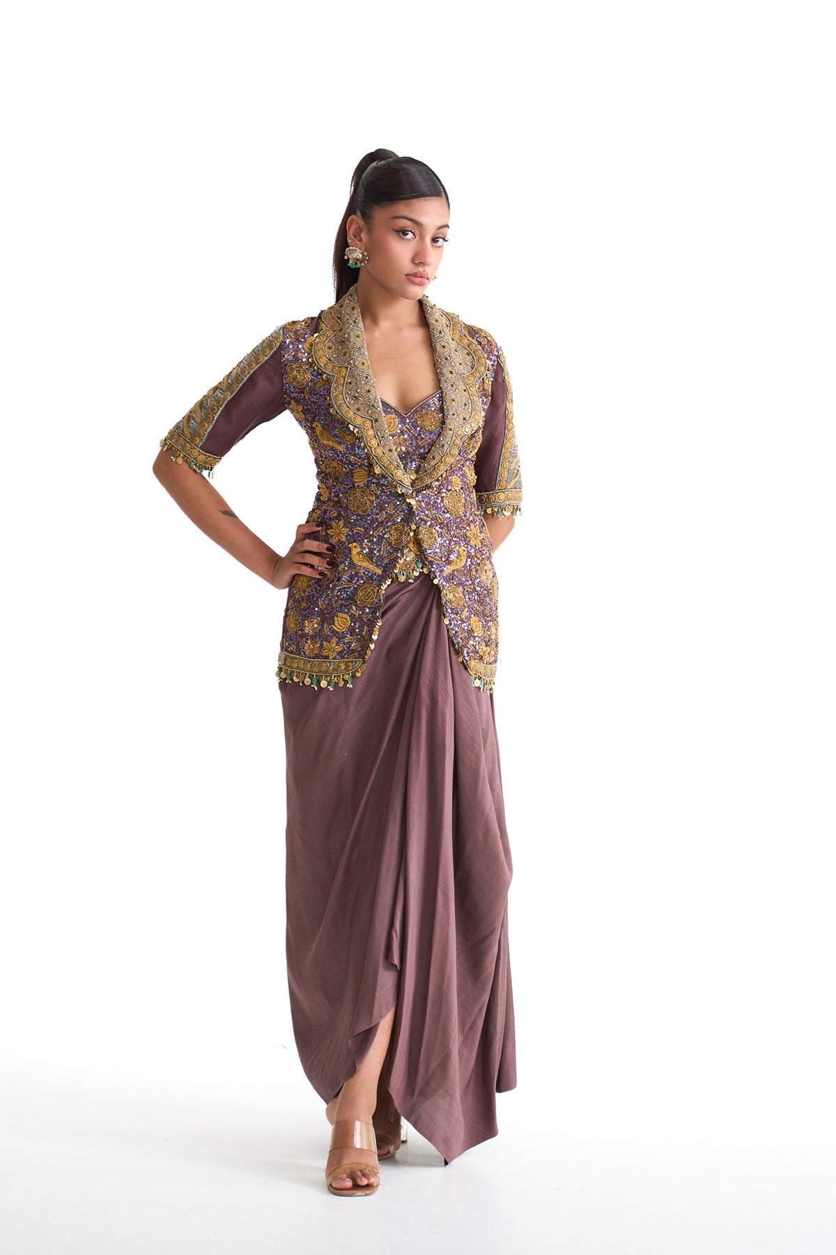Golden story scallop jacket set