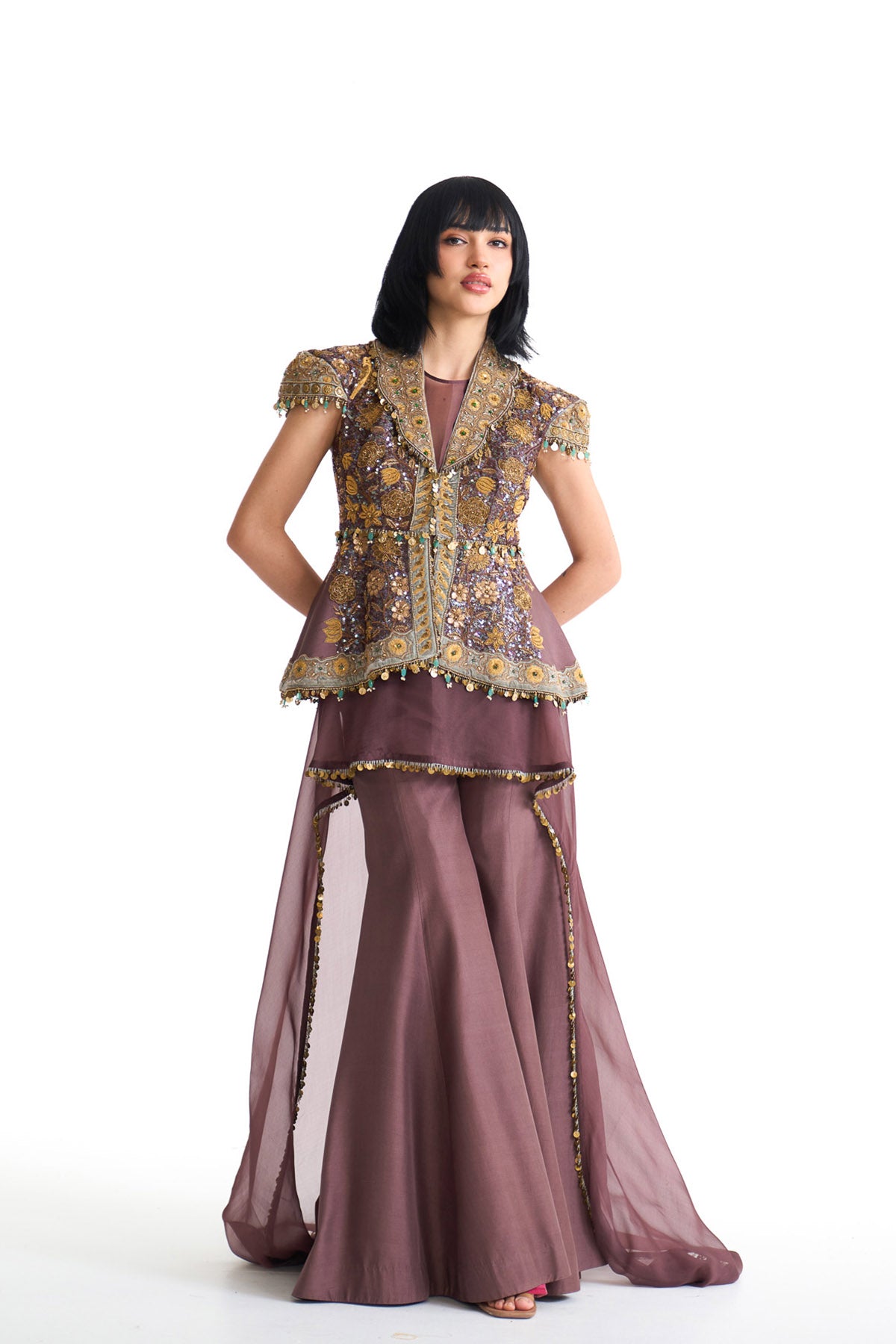 Golden story structured peplum top set