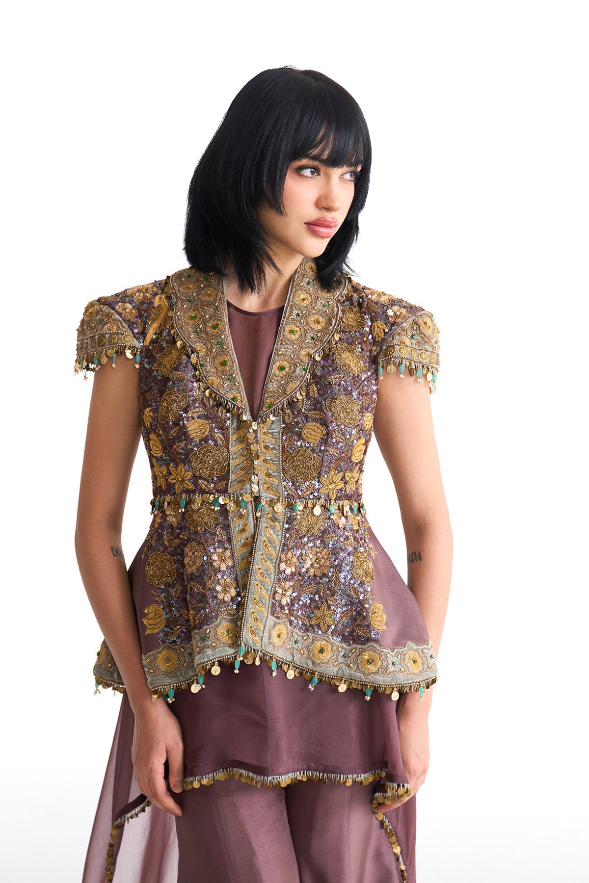 Golden story structured peplum top set