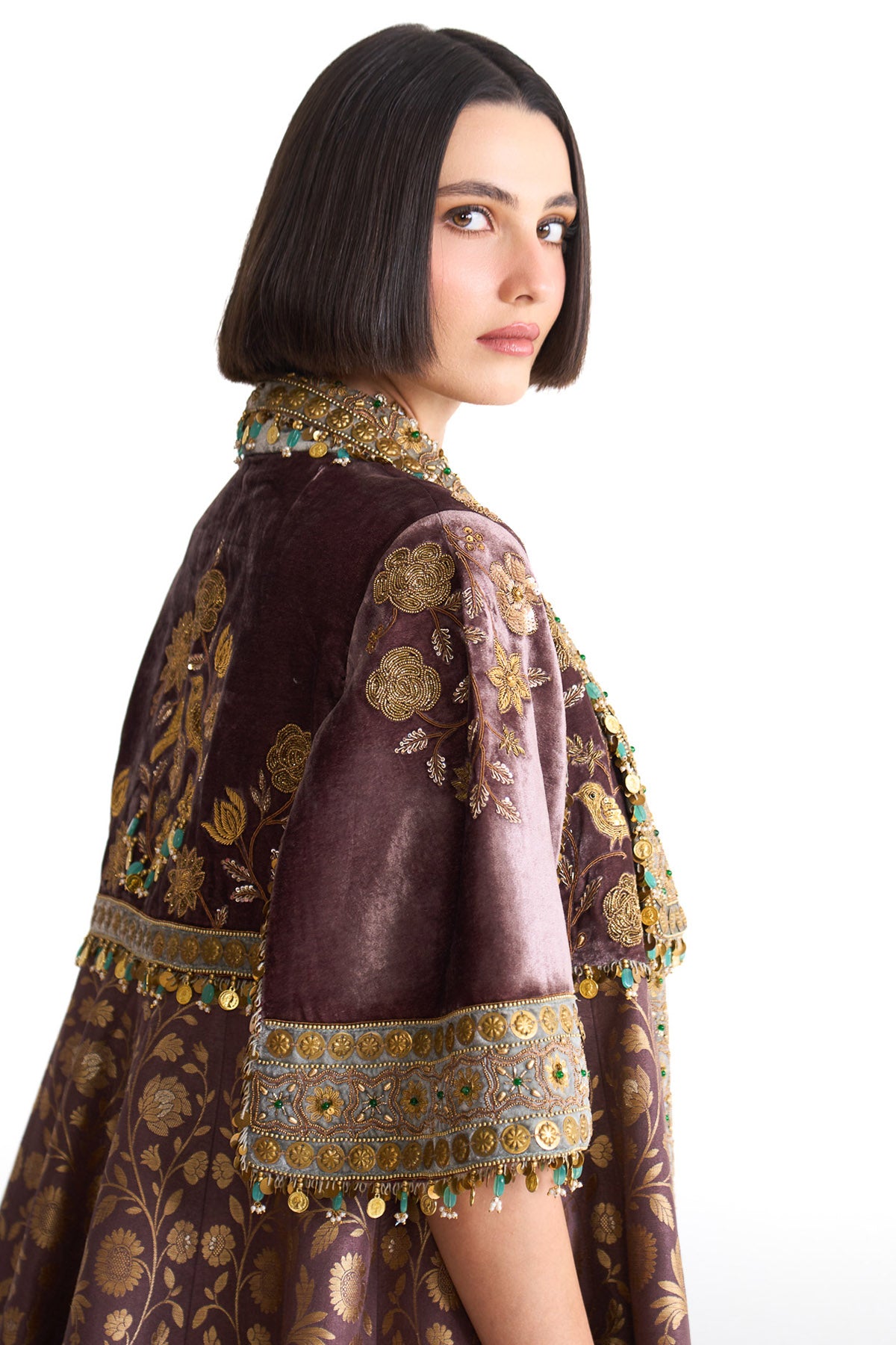 Golden story banarsi long jacket set