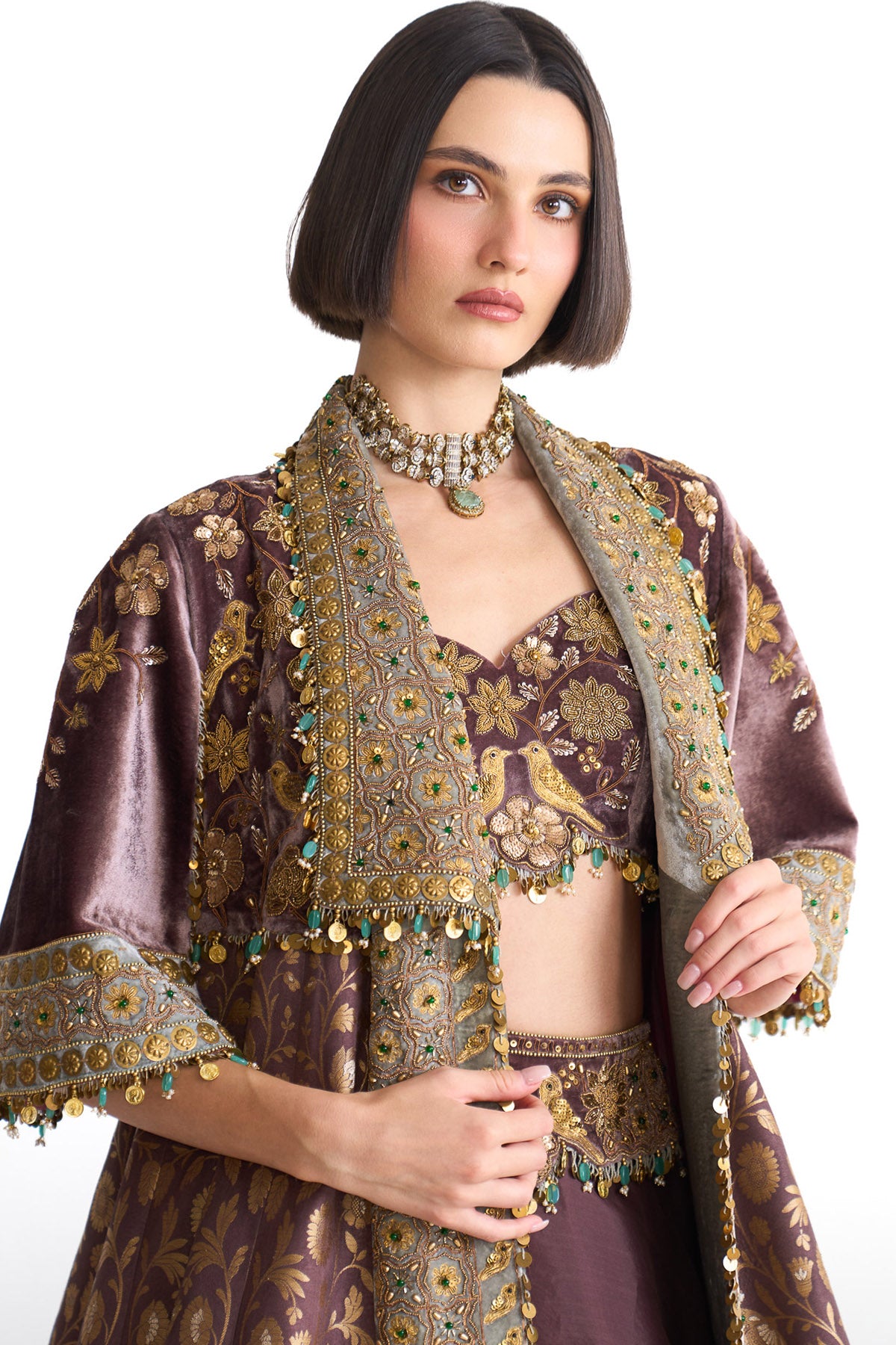 Golden story banarsi long jacket set
