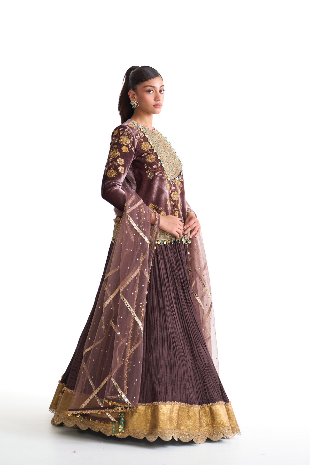 Golden story short kurta lehenga set