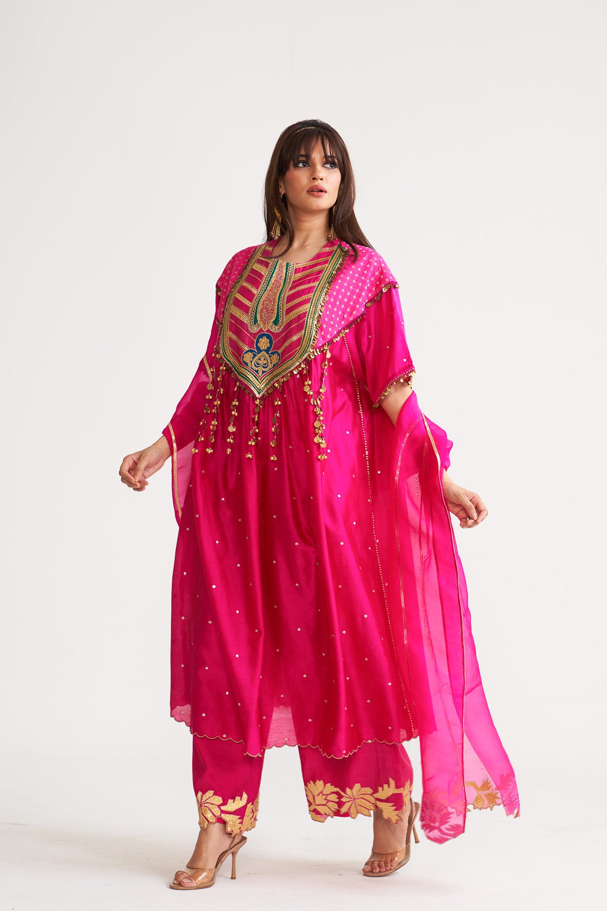 Shop Gazal Gupta Pink Gota line patch kurta set