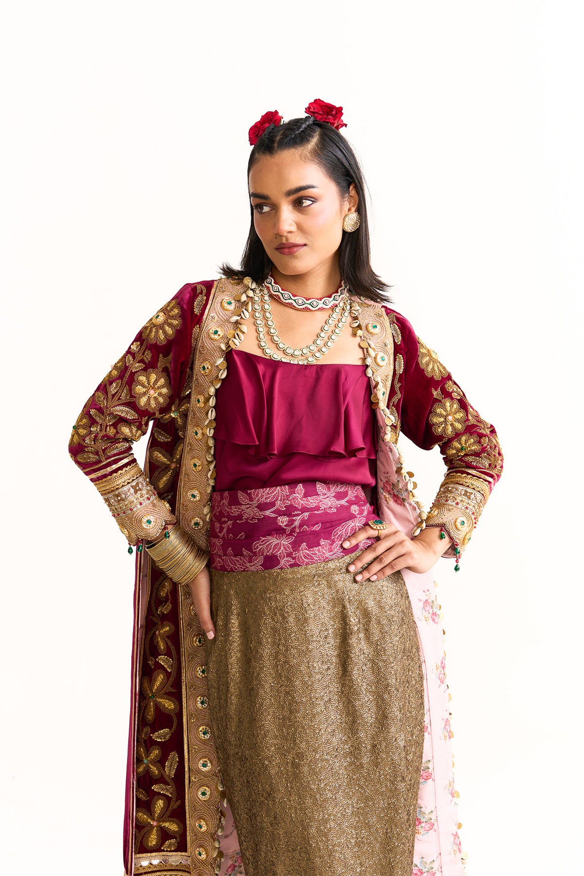 Long jacket with pencil skirt