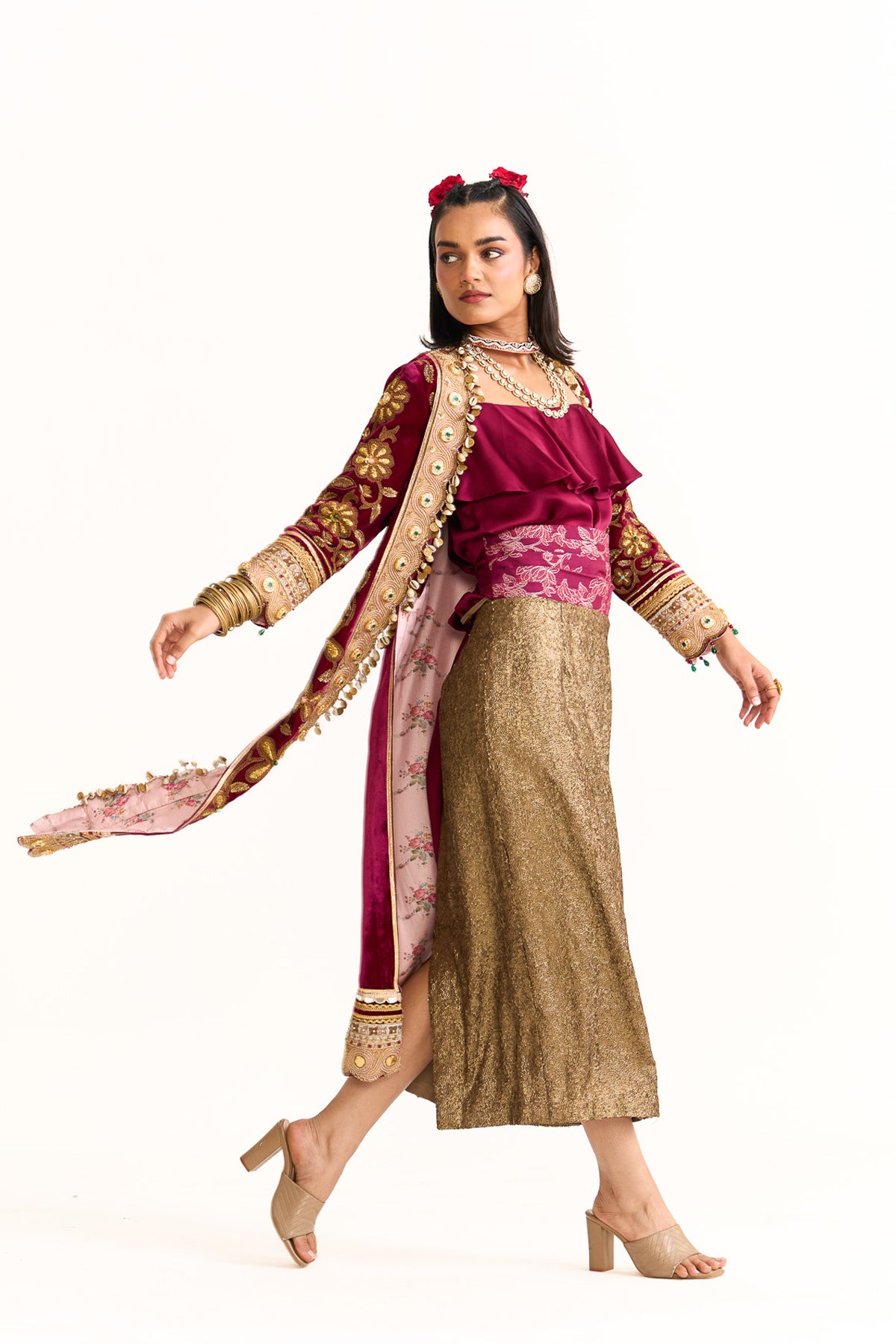 Long jacket with pencil skirt