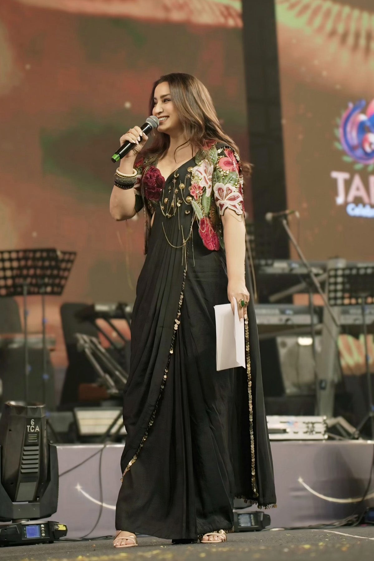 Tisca chopra In Vintage lily drape saree