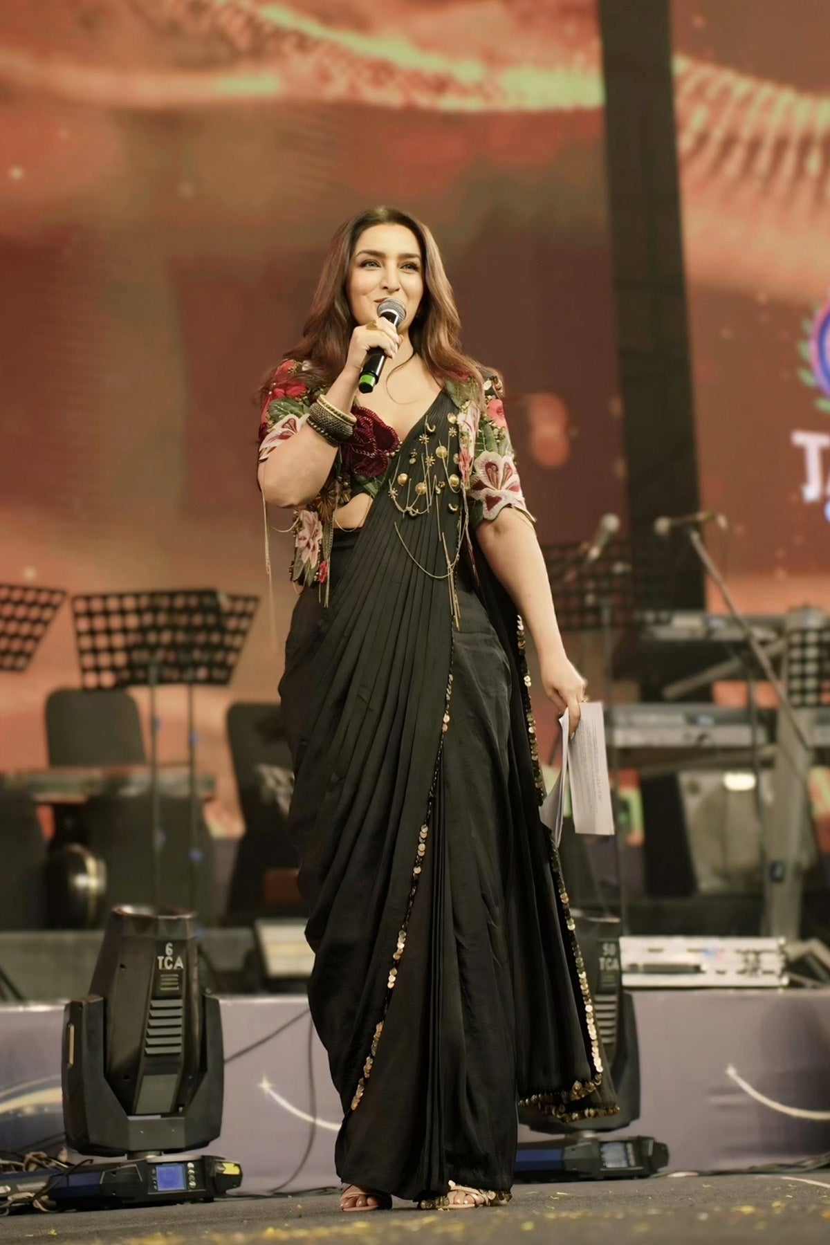 Tisca chopra In Vintage lily drape saree