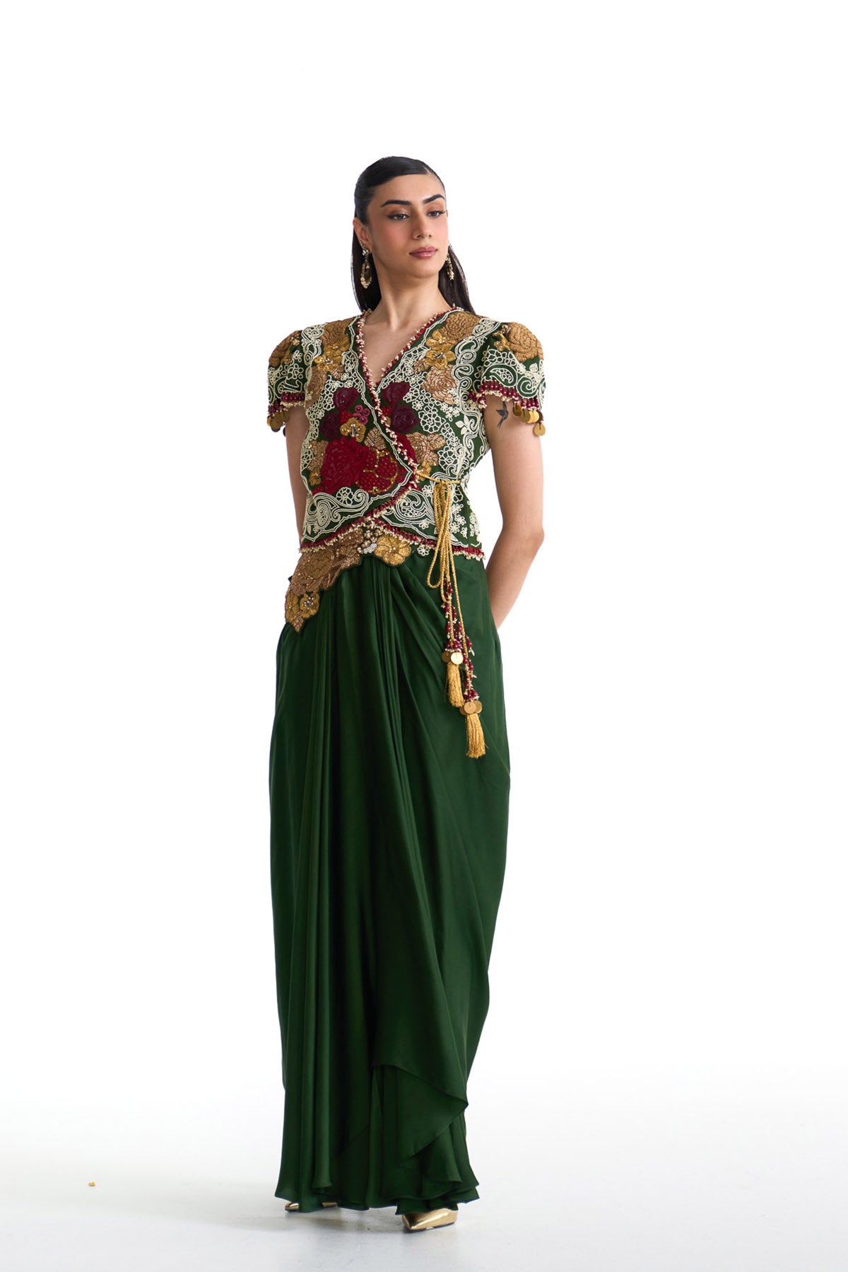 Jade wrap top & drape skirt set