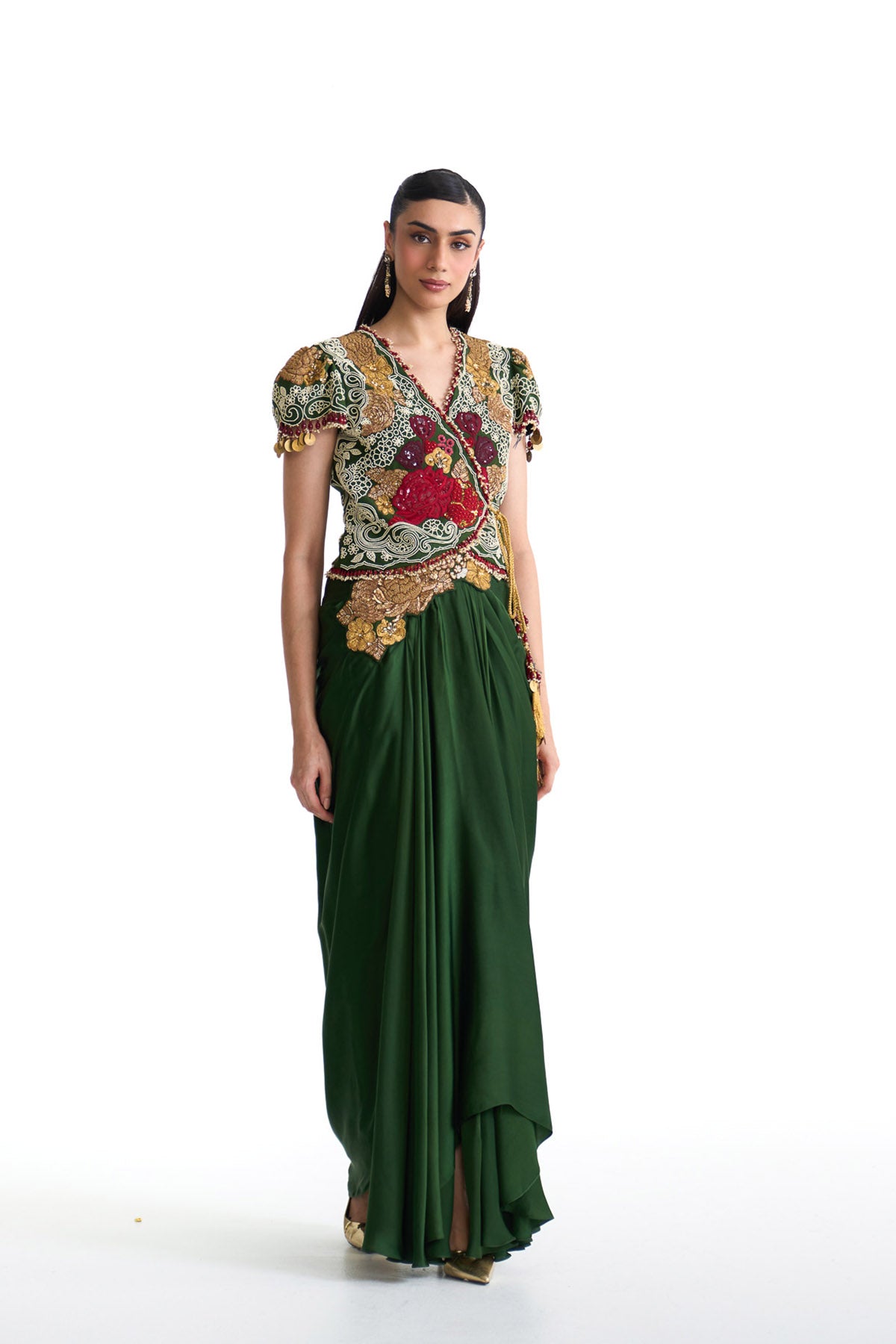 Jade wrap top & drape skirt set