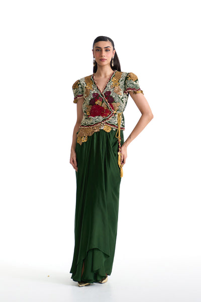 Jade wrap top & drape skirt set