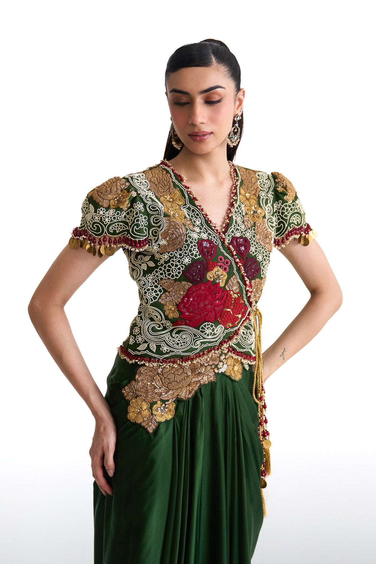 Jade wrap top & drape skirt set