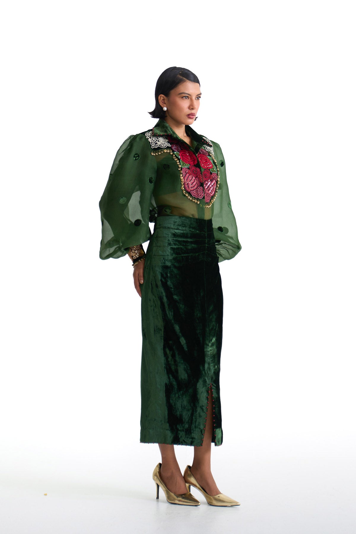 Jade polka shirt & skirt set