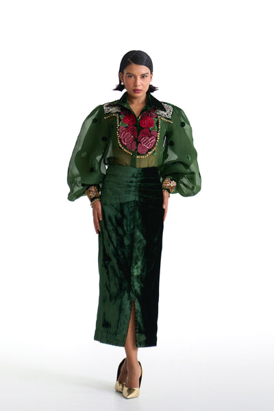 Jade polka shirt & skirt set