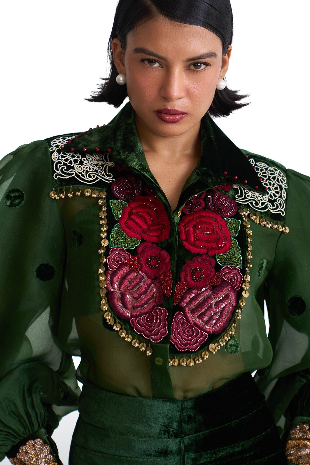 Jade polka shirt & skirt set