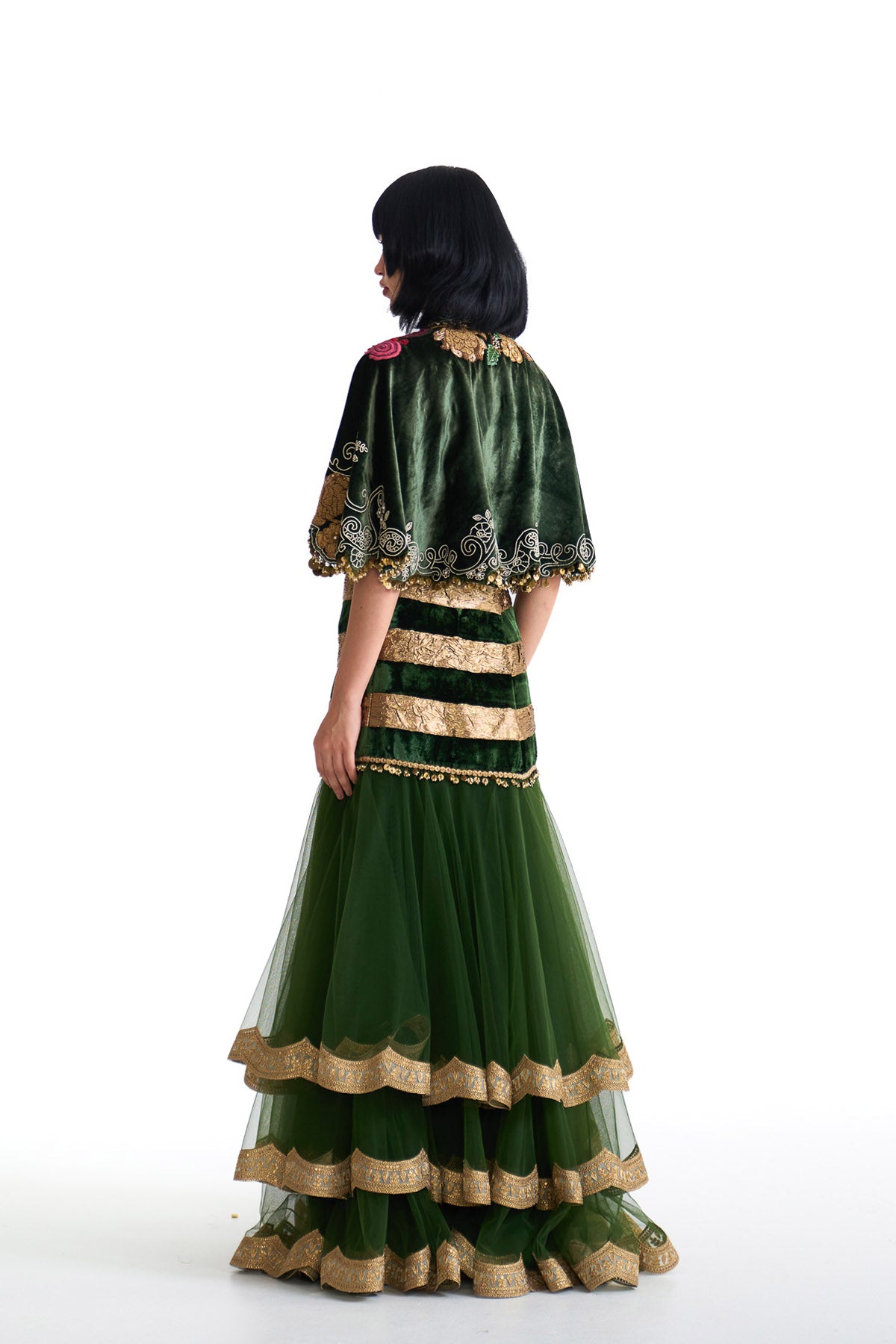 Jade fishcut cape & lehenga set