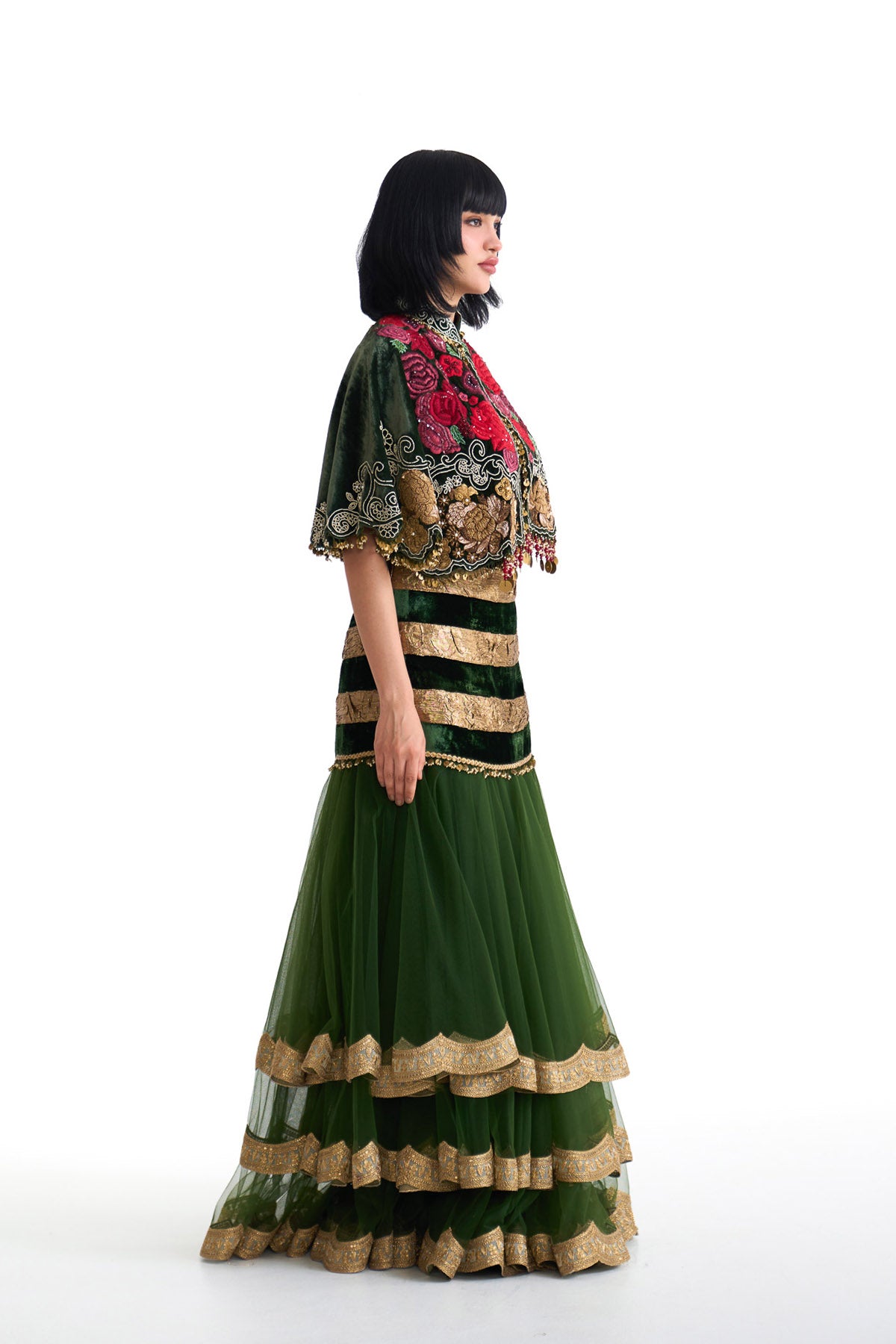 Jade fishcut cape & lehenga set