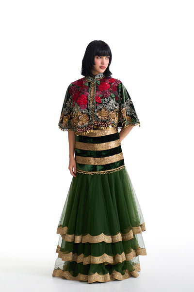 Jade fishcut cape & lehenga set