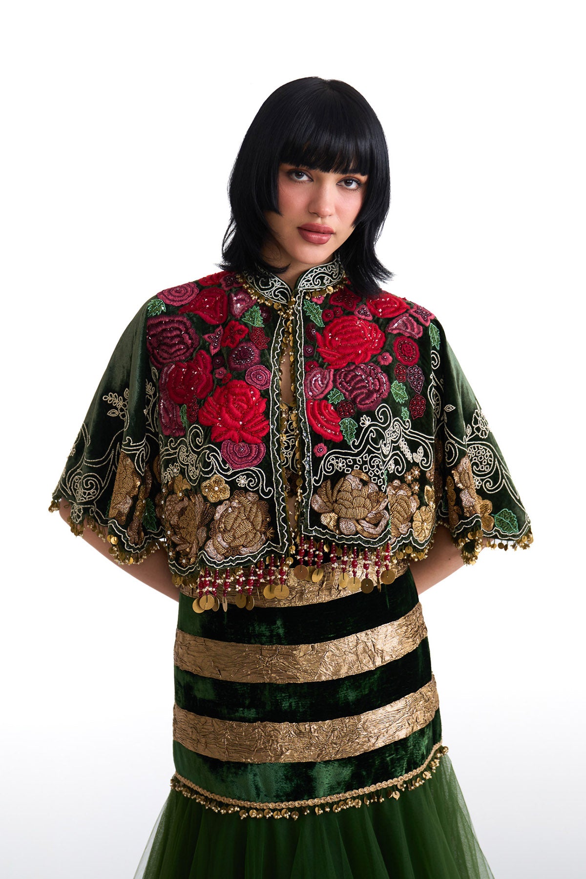 Jade fishcut cape & lehenga set