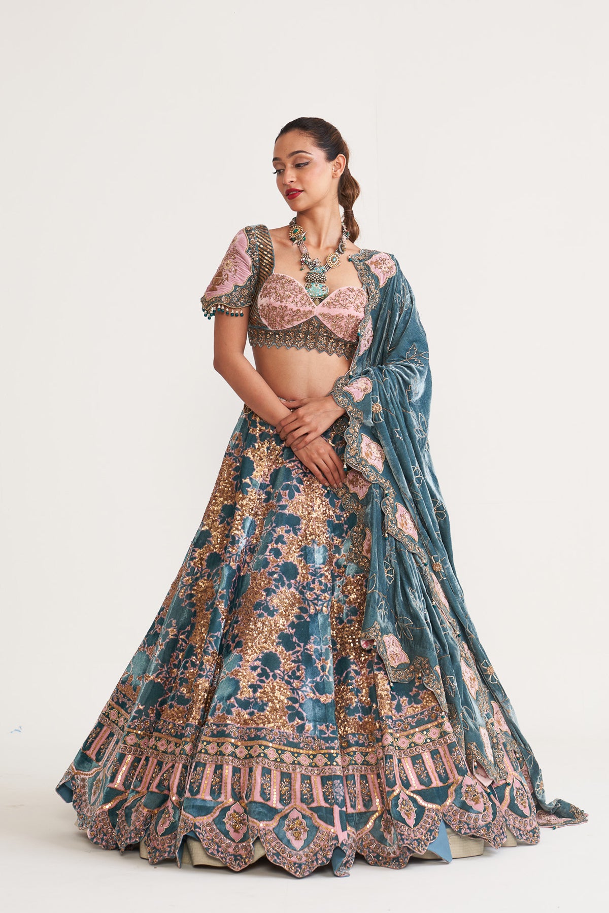 Velvet floral lehenga