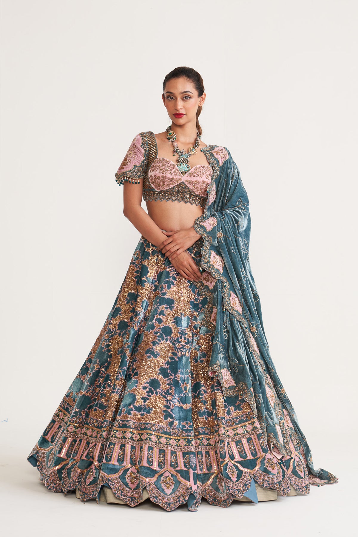Velvet floral lehenga