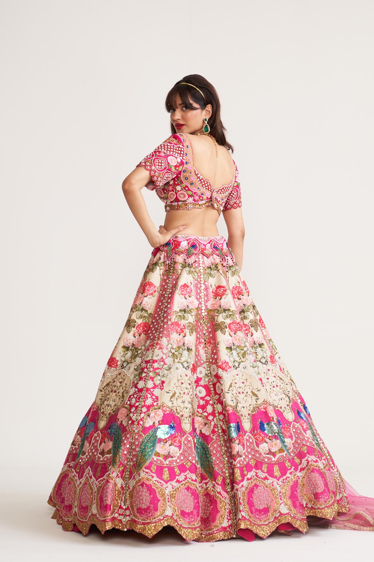 Pink peacock scenary lehenga