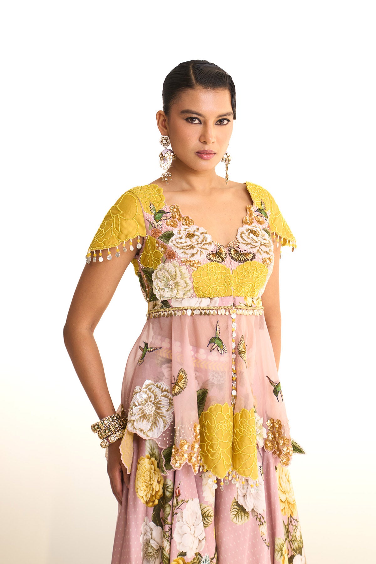 Marigold butterfly garden peplum & sharara set