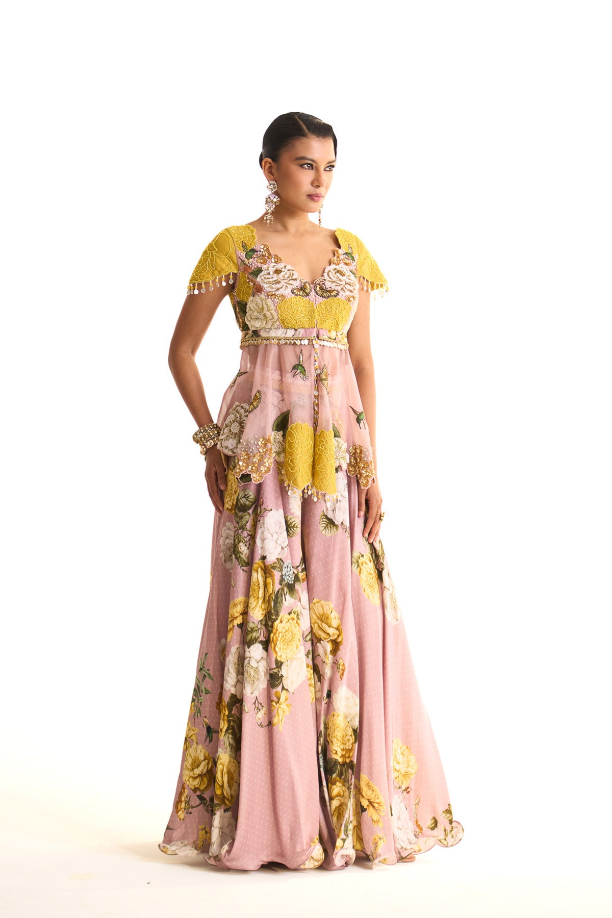 Marigold butterfly garden peplum & sharara set