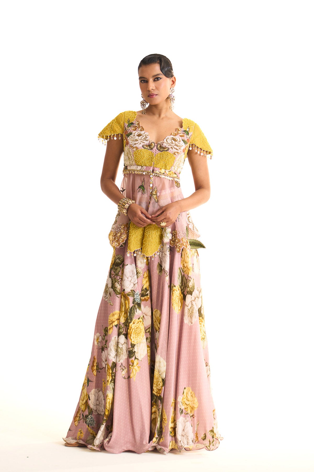 Marigold butterfly garden peplum & sharara set