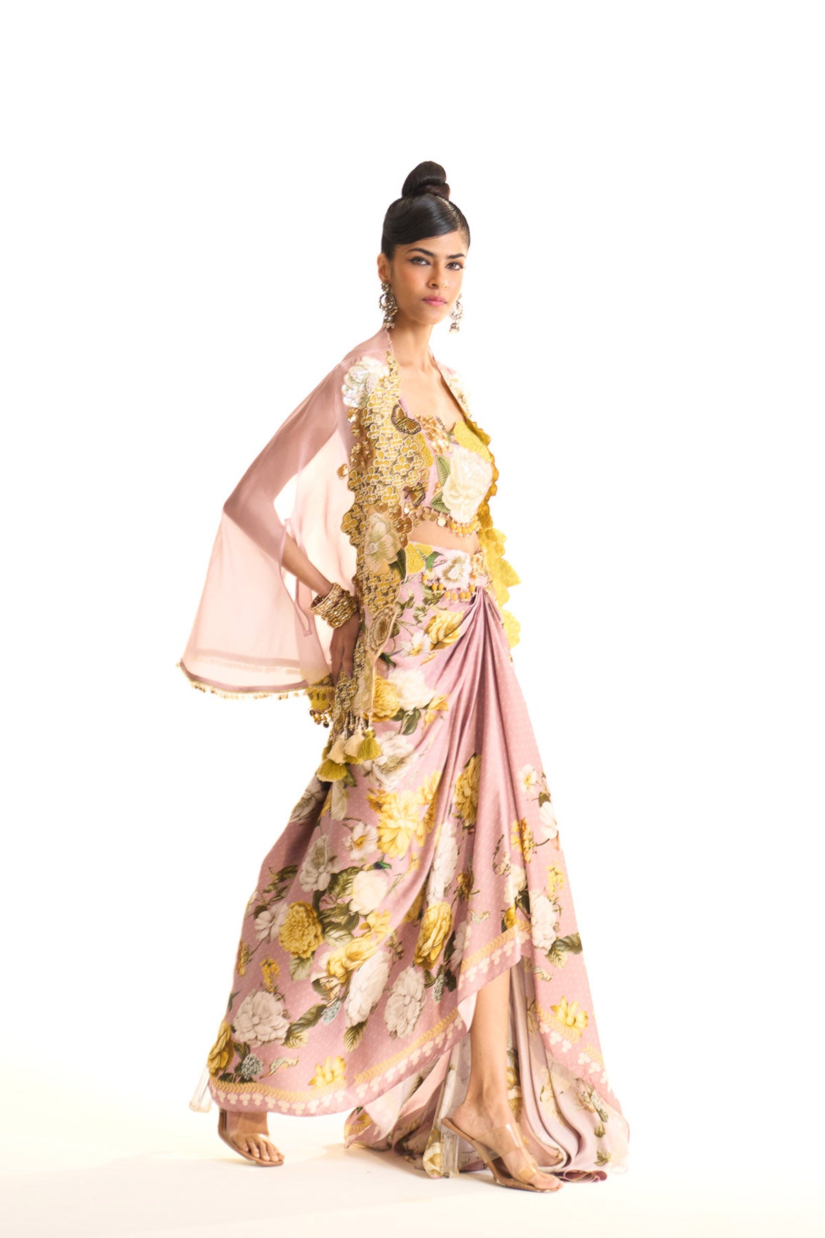 Marigold asymetrical cape & drape skirt set