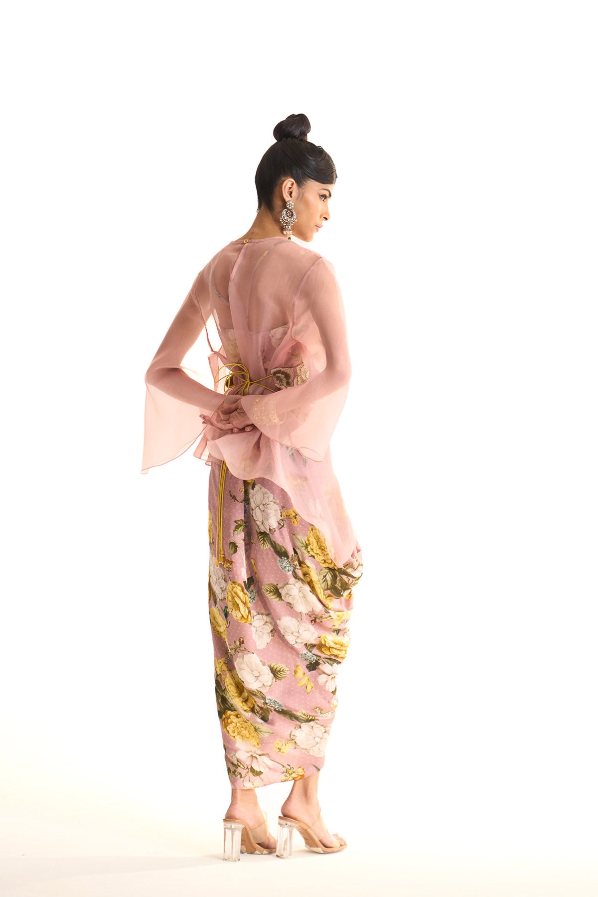 Marigold organza top & drape skirt set