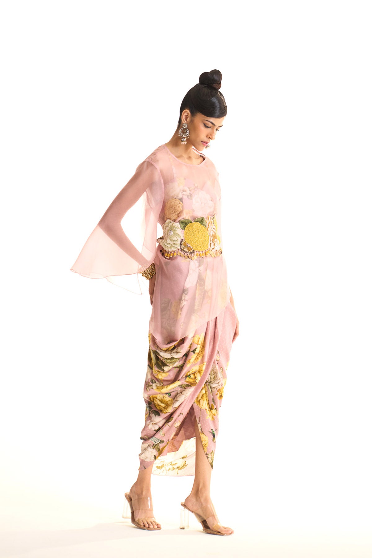 Marigold organza top & drape skirt set