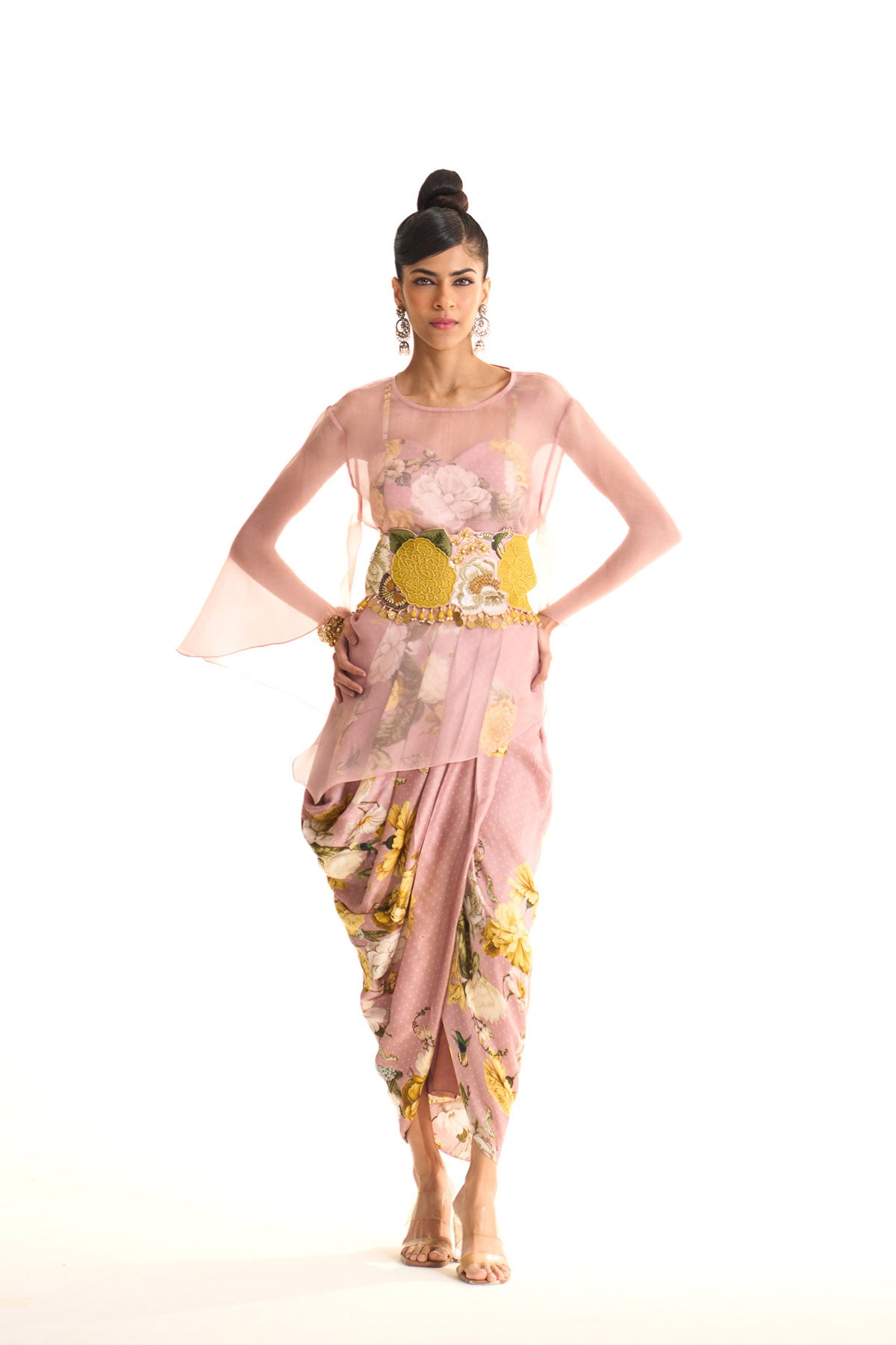 Marigold organza top & drape skirt set