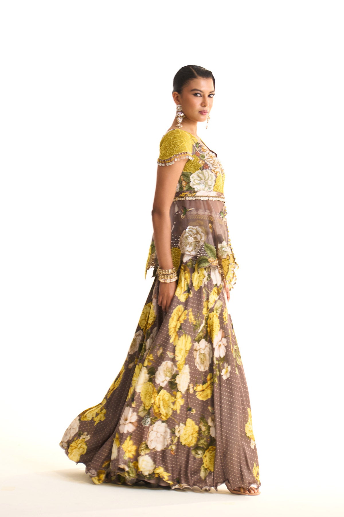 Marigold butterfly garden peplum & sharara set