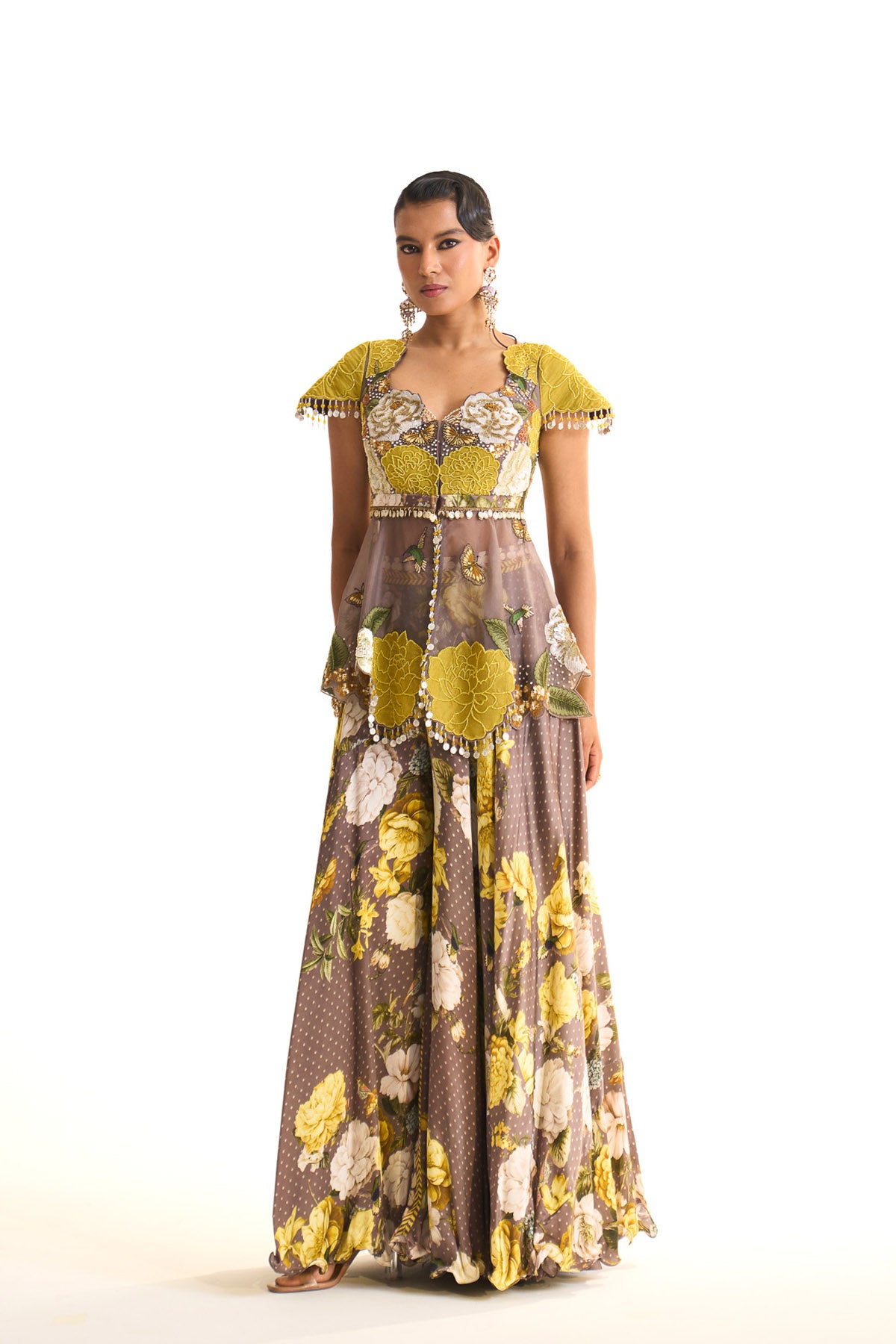 Marigold butterfly garden peplum & sharara set