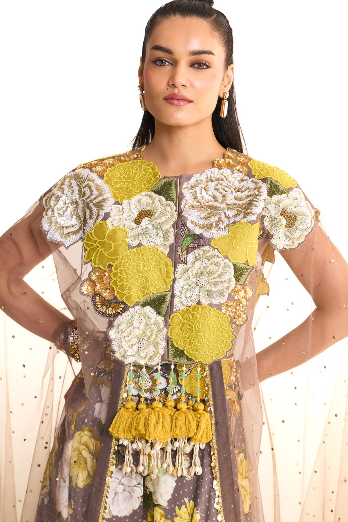 Marigold amber jacket cape & sharara set