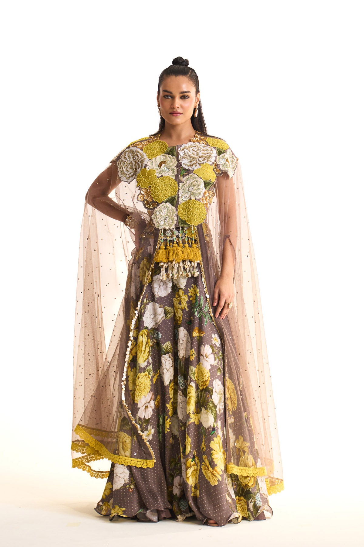 Marigold amber jacket cape & sharara set