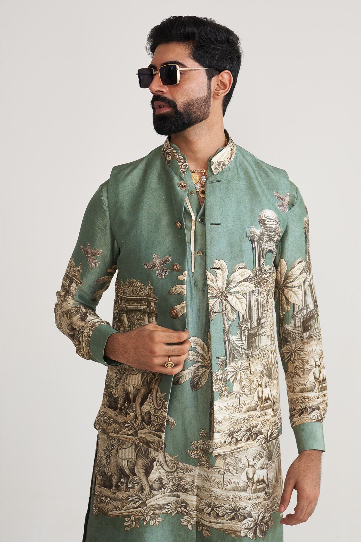 Monochrome scenary nehru jacket