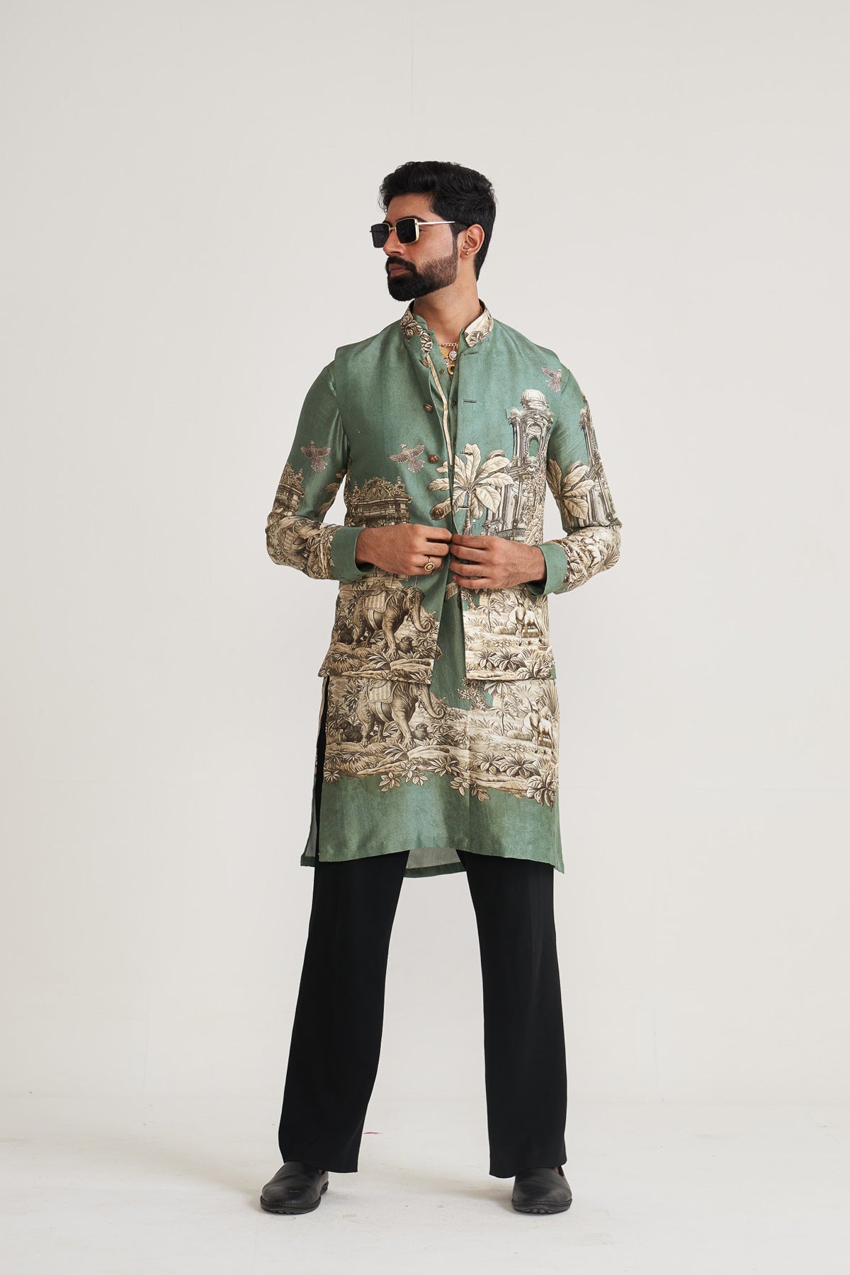 Monochrome scenary nehru jacket