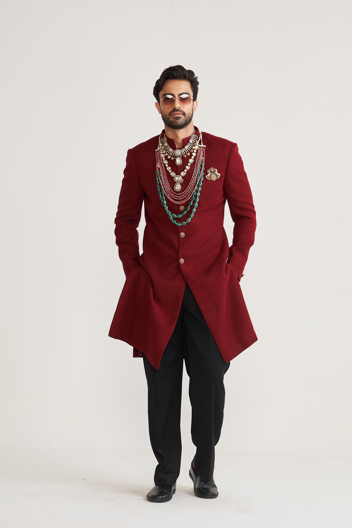 Matka silk maroon achkan