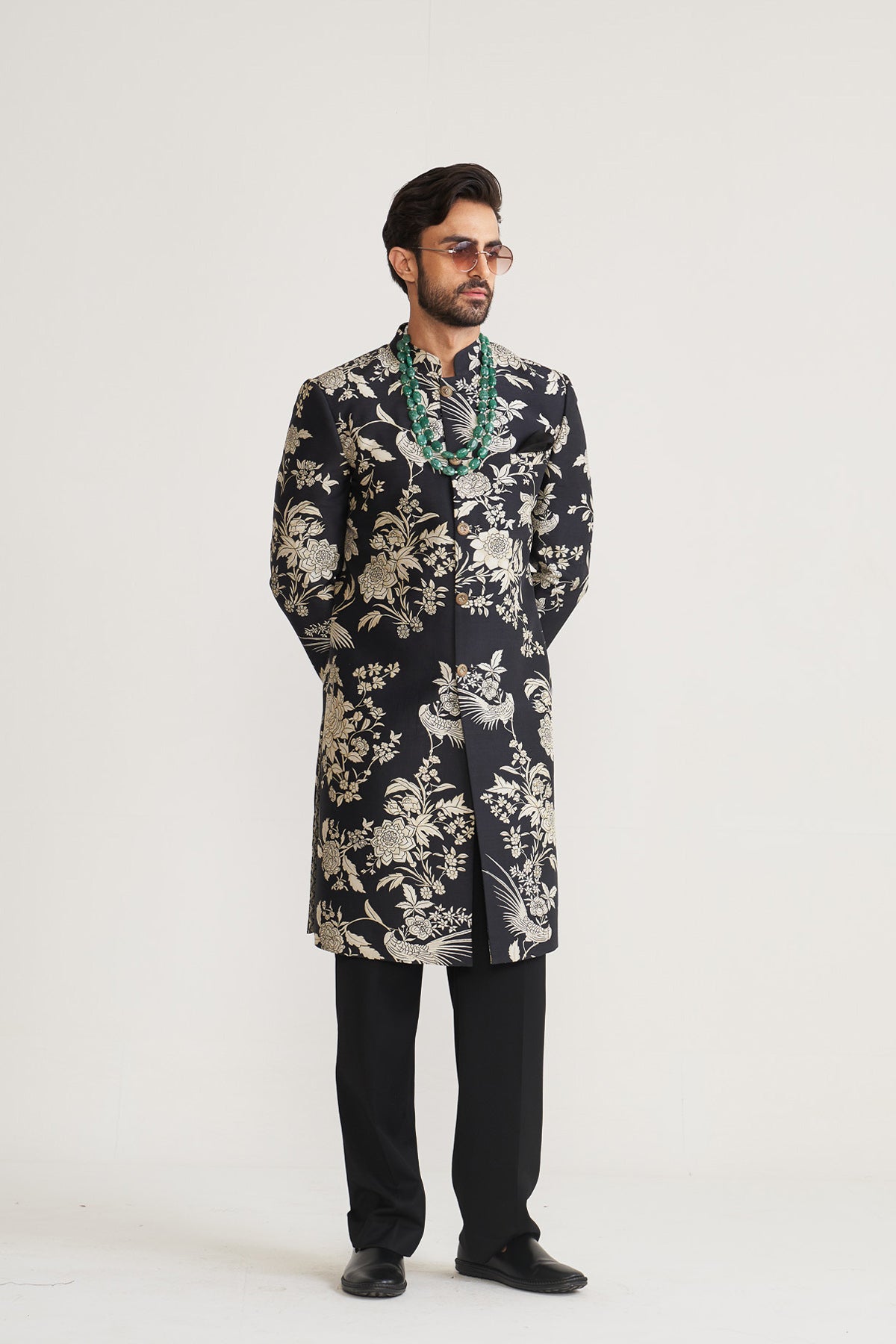 Parsi printed black achkan