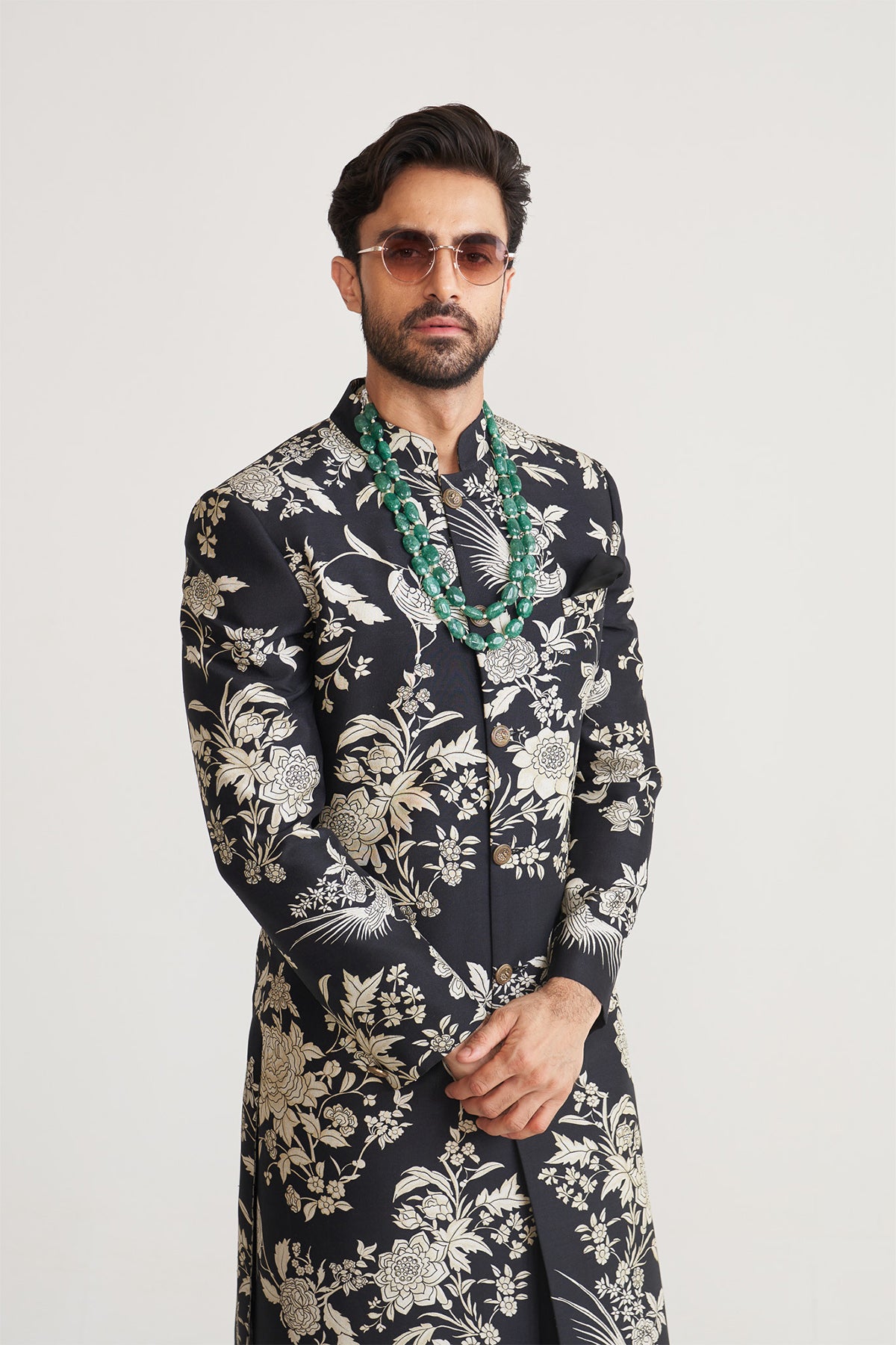 Parsi printed black achkan