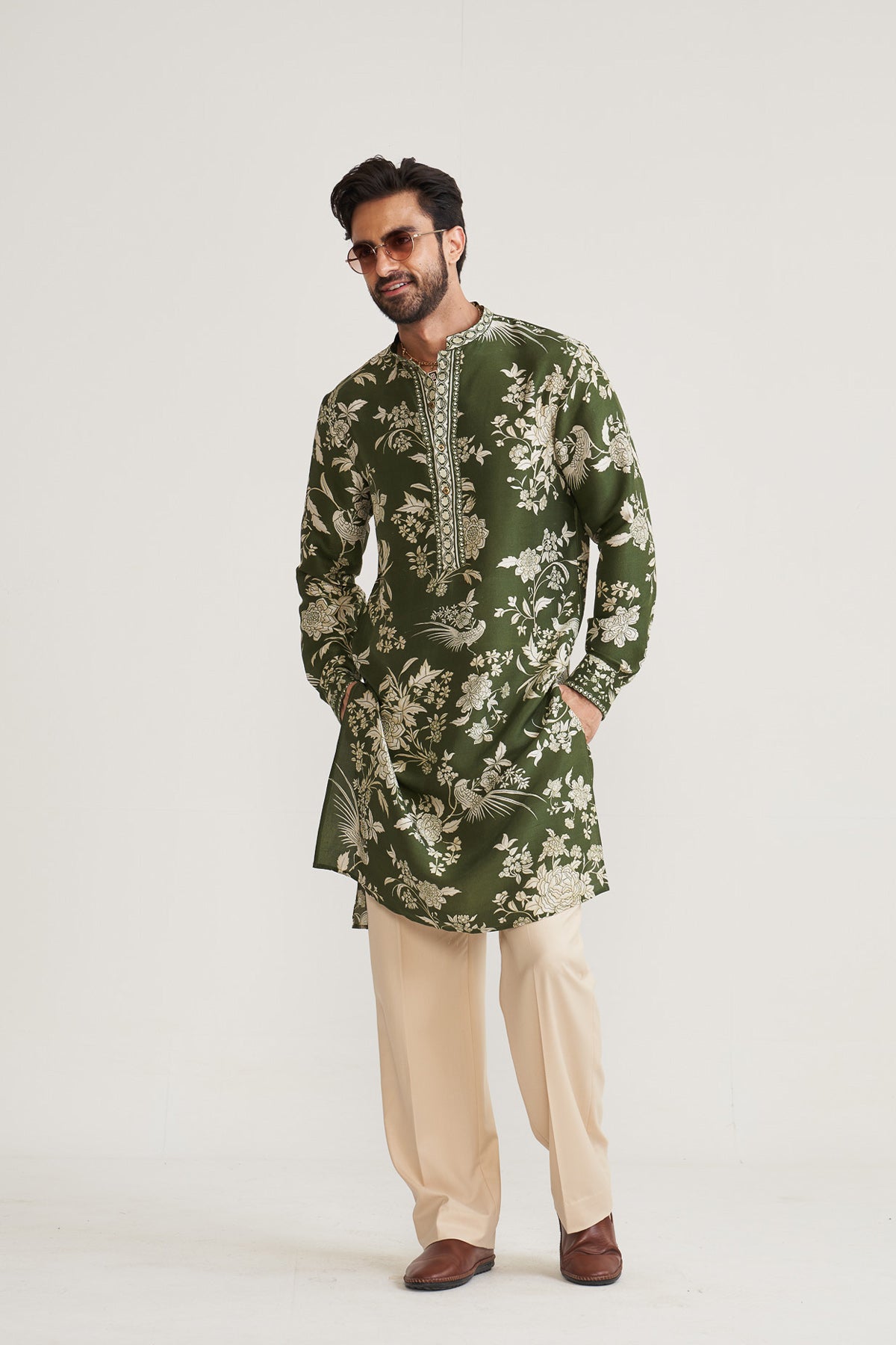 Parsi printed green kurta