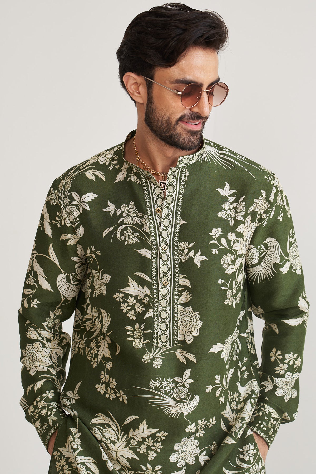 Parsi printed green kurta