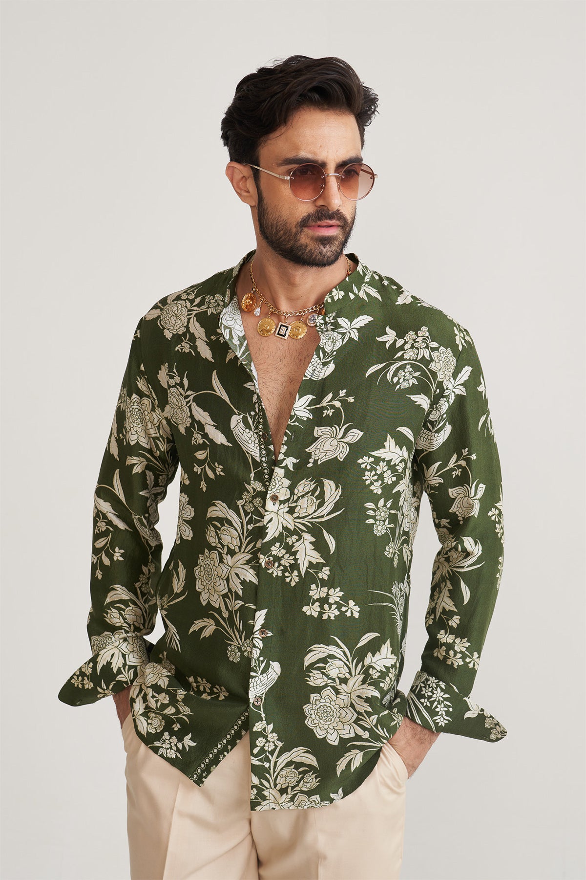 Parsi printed green shirt