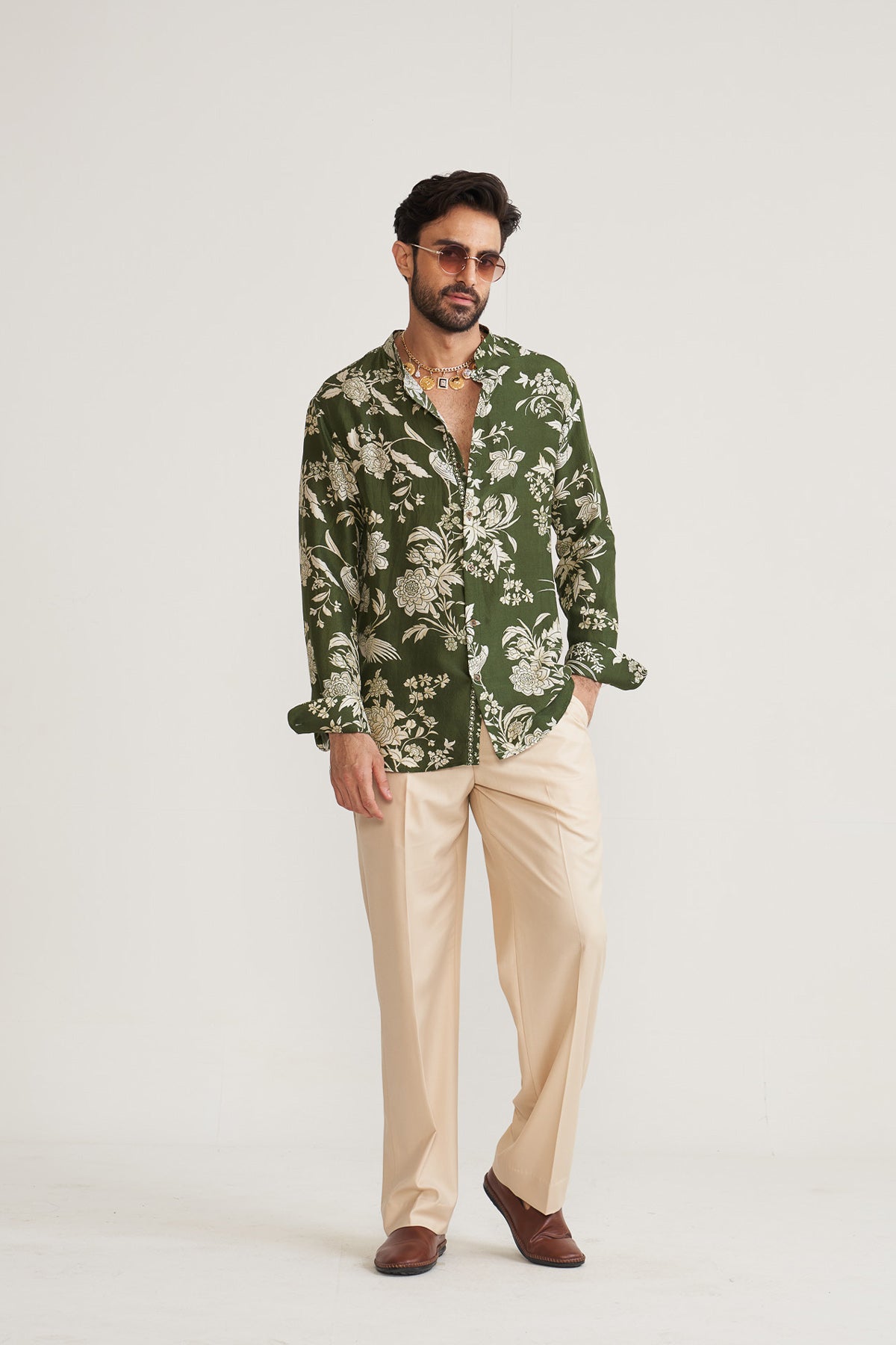 Parsi printed green shirt