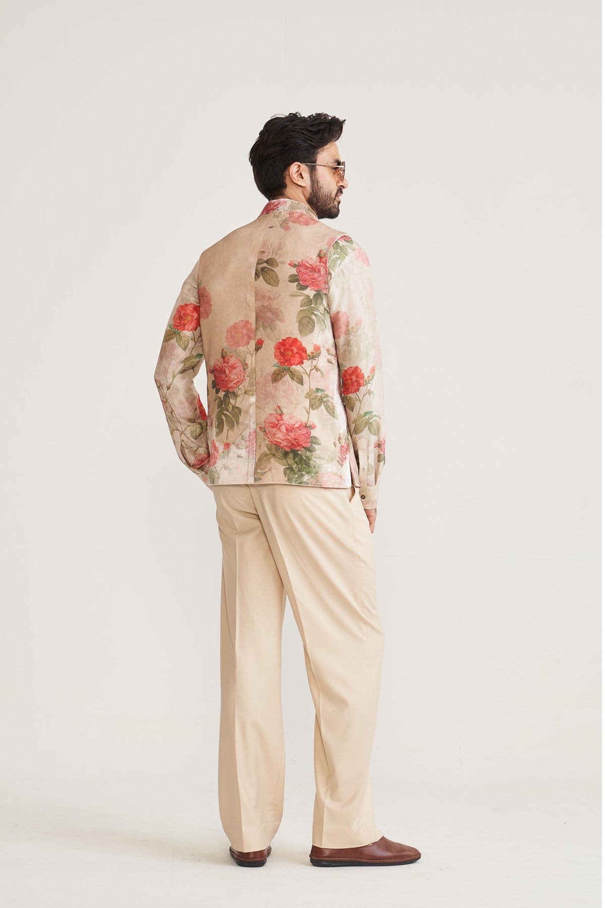 Vintage bloom ivory nehru jacket