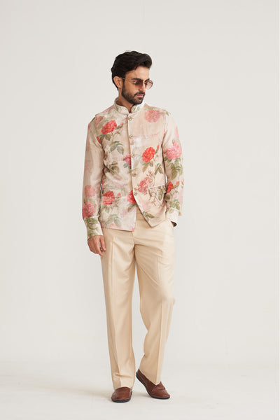 Vintage bloom ivory nehru jacket